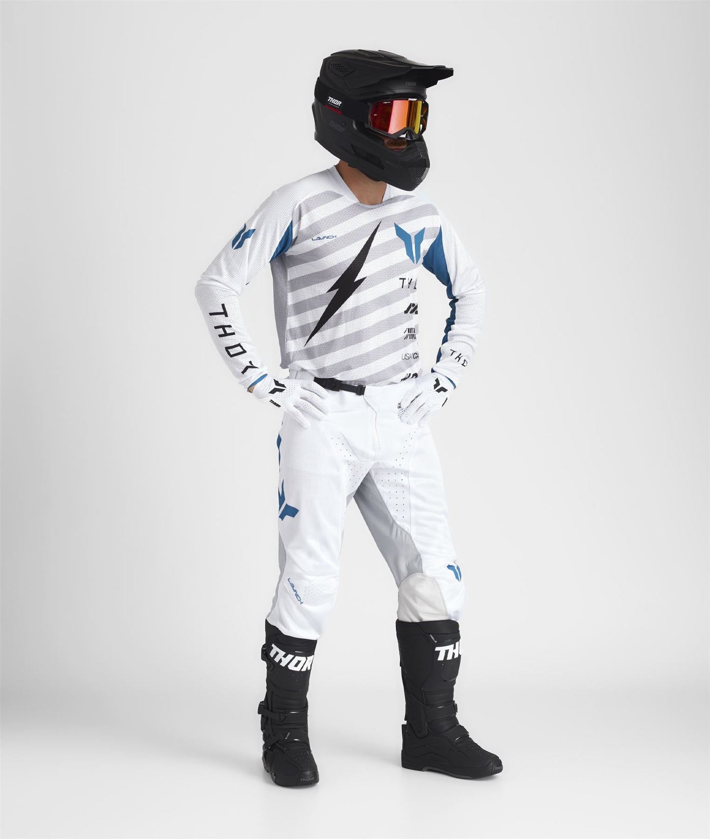 Thor 2025 Motocross Combo Kit Launchmode Vented Raid White Grey