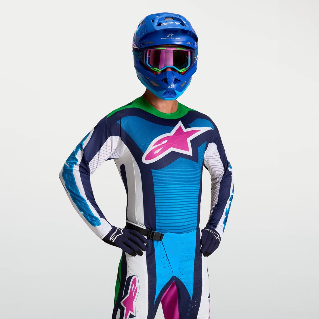 Alpinestars 2027 Techstar Maven MX Jersey White Blithe Blue Green Fluo