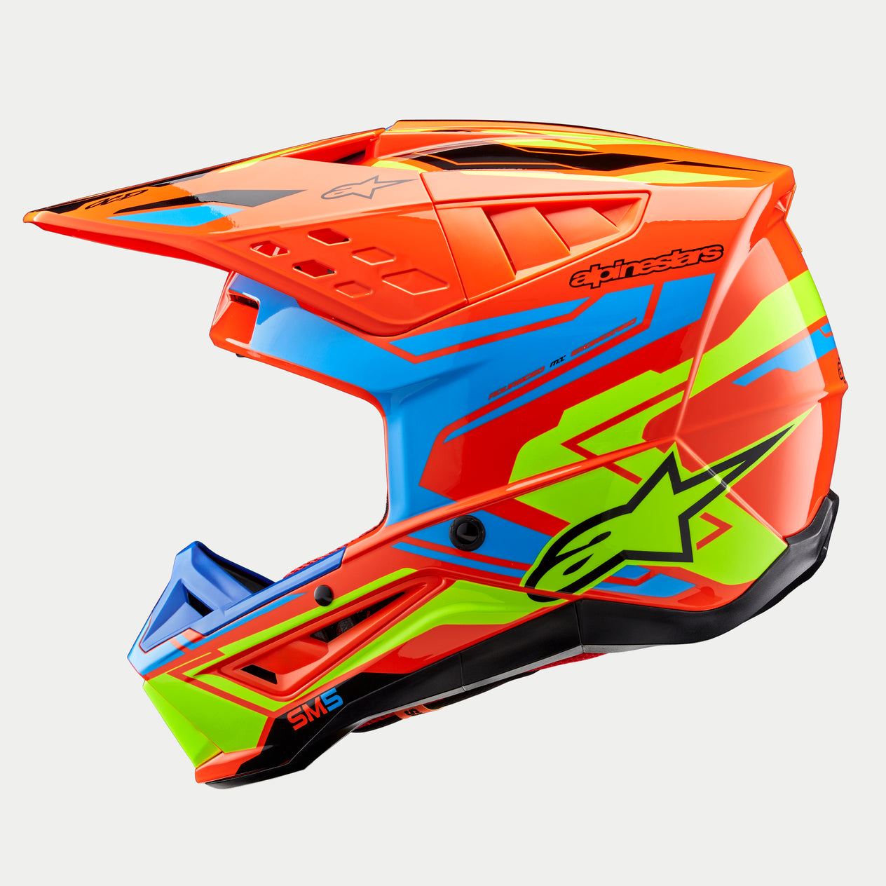 Alpinestars 2026 Supertech SM5 Orange Fluo Cyan Yellow Fluo Glossy Motocross Helmet