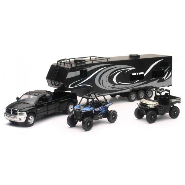 Pick Up Hauler With Two Polaris Side By Side Vehicles 1:32 Scale Model Toy
