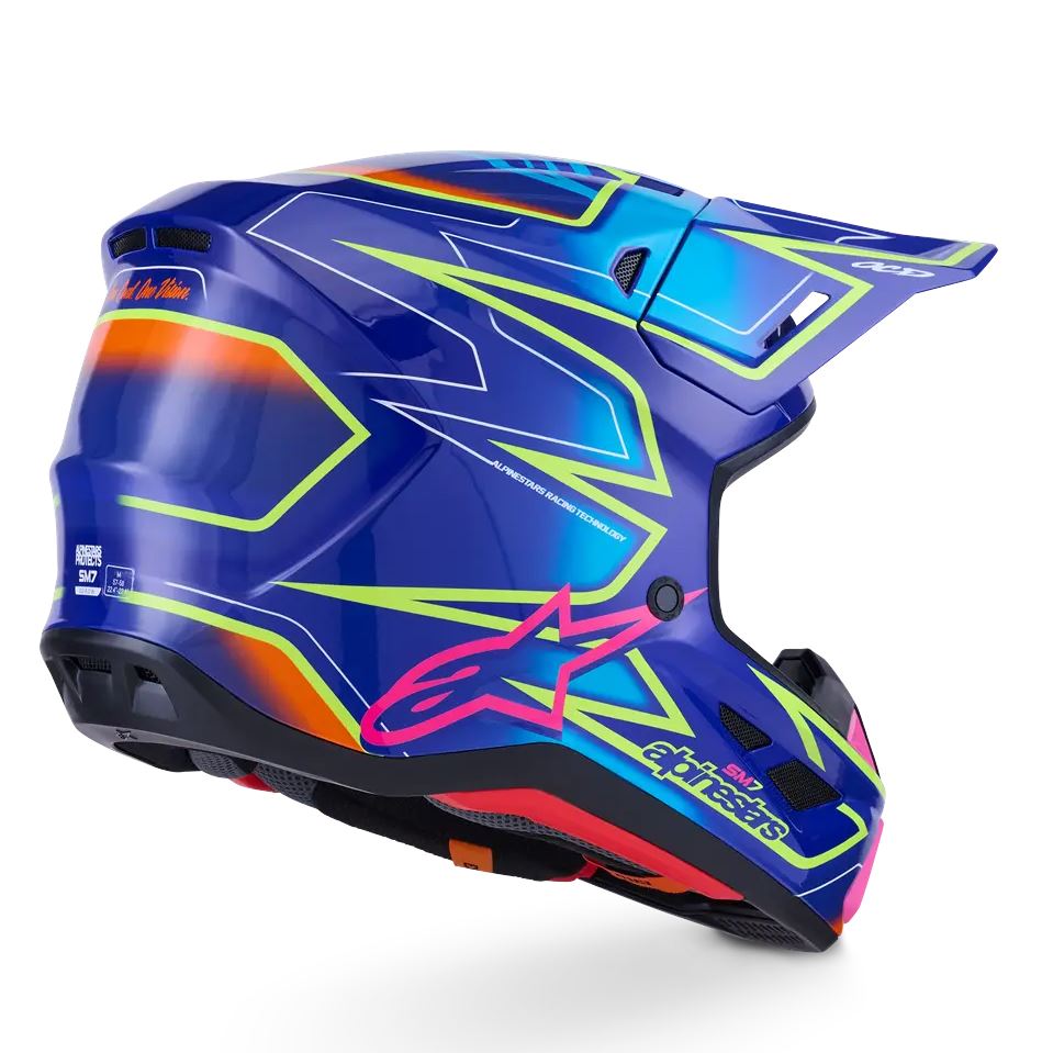 Alpinestars 2026 SM7 Cast Motocross Helmet Blue Pink Yellow Flo Glossy