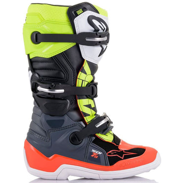 Alpinestars 2026 Tech 7S Youth Motocross Boots Dark Grey Red Fluo Yellow Flou