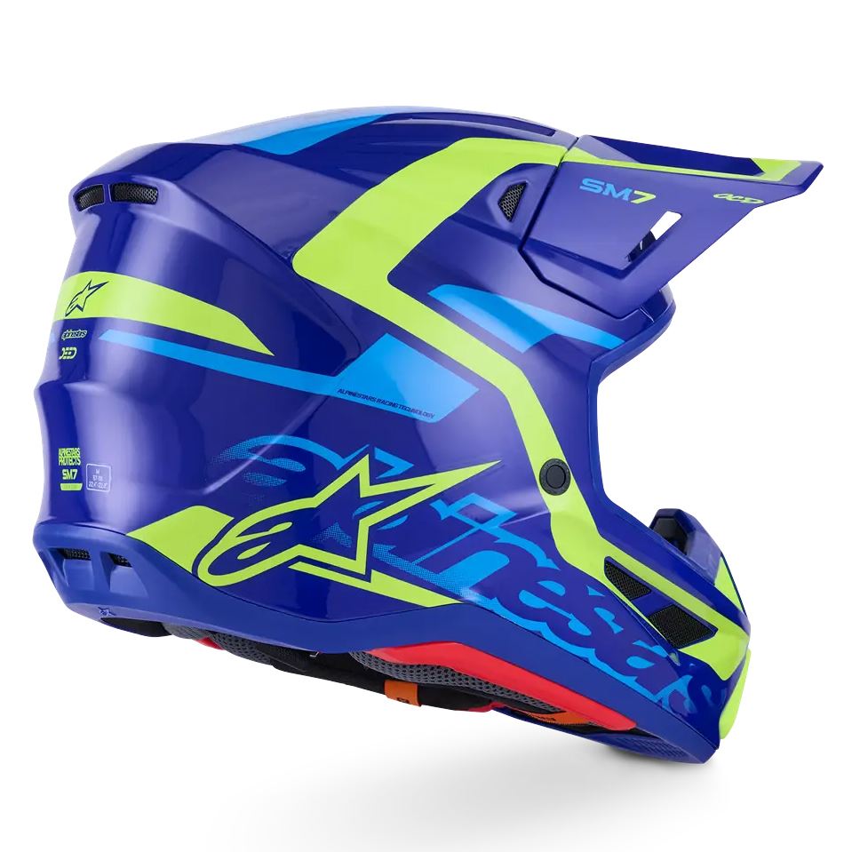 Alpinestars 2026 SM7 Deed Motocross Helmet Blue Yellow Flo Glossy