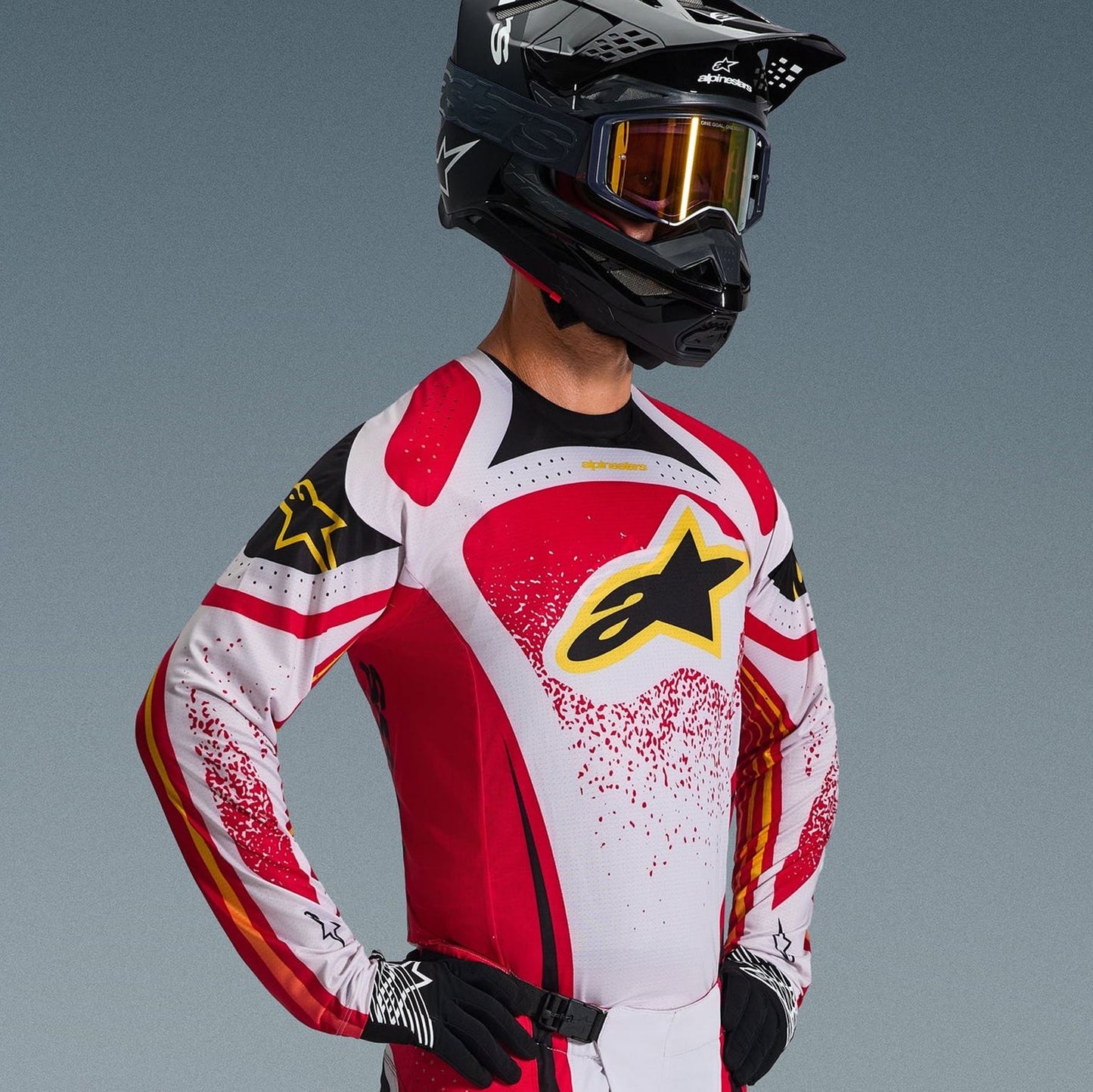 Alpinestars 2026 Techstar Nomur Motocross Jersey Light Grey Red Black