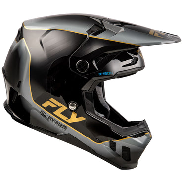 Fly Racing 2025 Formula CC Underglow Motocross Helmet Black Grey Gold