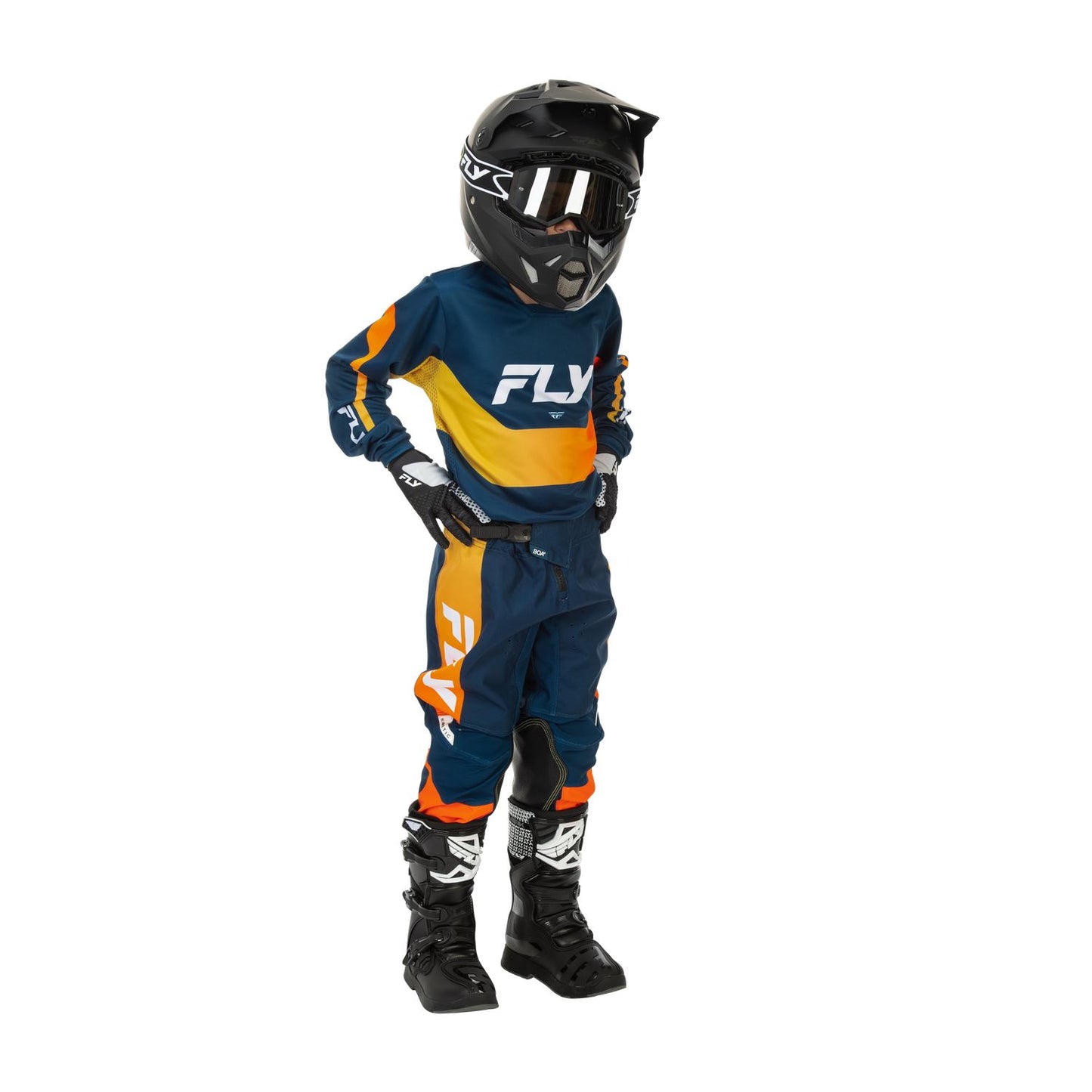Fly Racing 2026 Motocross Combo Kit Kinetic Mutant Youth  Navy Orange