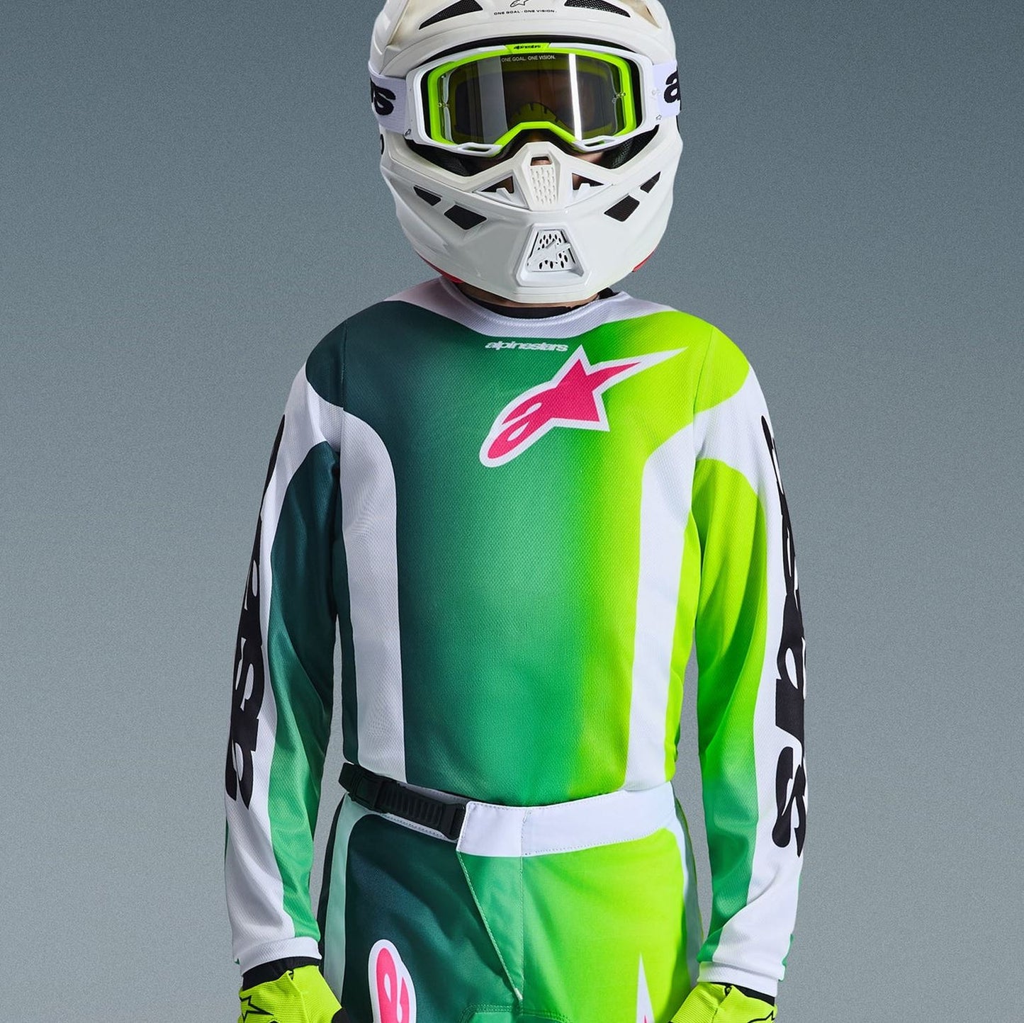 Alpinestars 2026 Youth Fluid Portl Motocross Jersey Green White Black