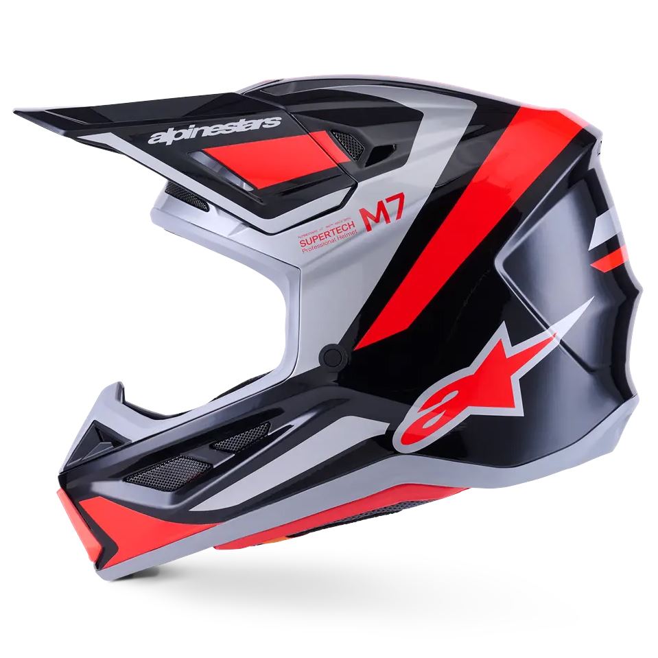 Alpinestars 2026 SM7 Rise Motocross Helmet Black Silver Red Flo