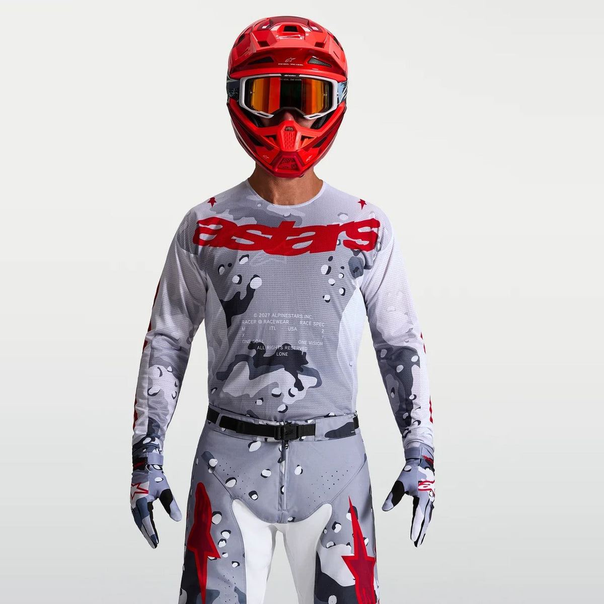 Alpinestars 2027 Racer Air Lone MX Jersey Grey Camo White Fire Red