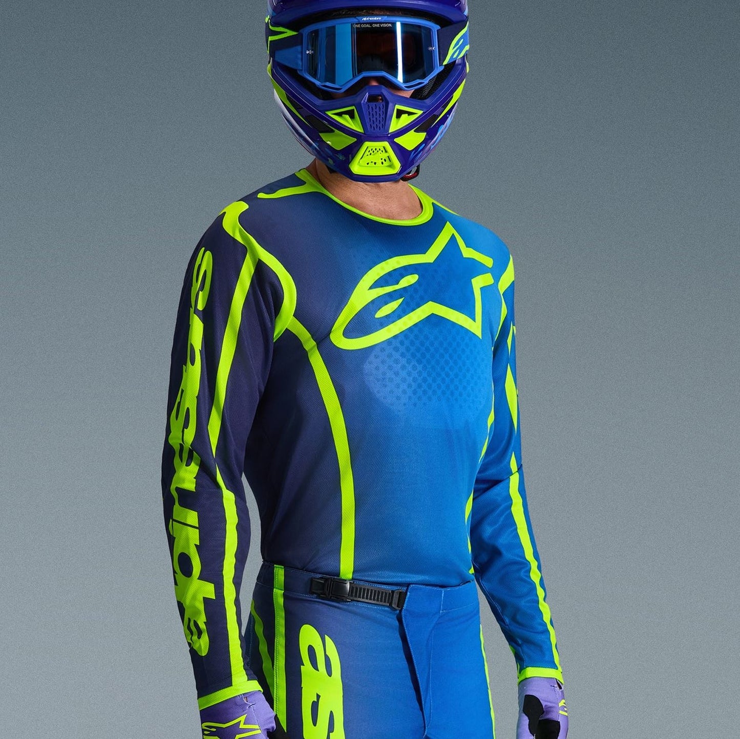 Alpinestars 2026 Fluid Apex Motocross Jersey Blue Yellow Flo