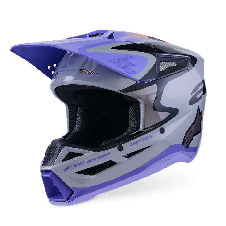 Alpinestars 2026 SM3 Jettson Youth Motocross Helmet Grey Purple Black Glossy