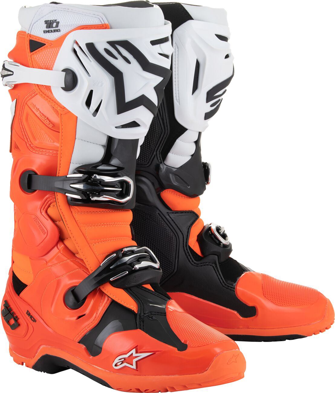 Alpinestars 2025 Tech 10 Enduro Adventure Boots Orange Fluo Black White