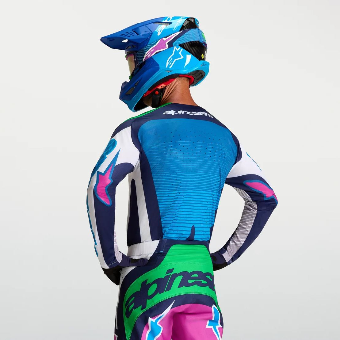 Alpinestars 2027 Techstar Maven MX Jersey White Blithe Blue Green Fluo