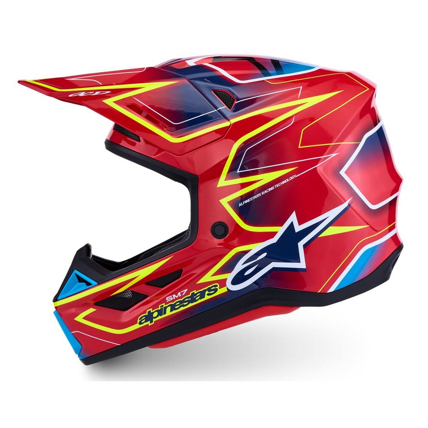 Alpinestars 2027 S-M7 Cast MX Helmet Red Yellow Fluo Blue
