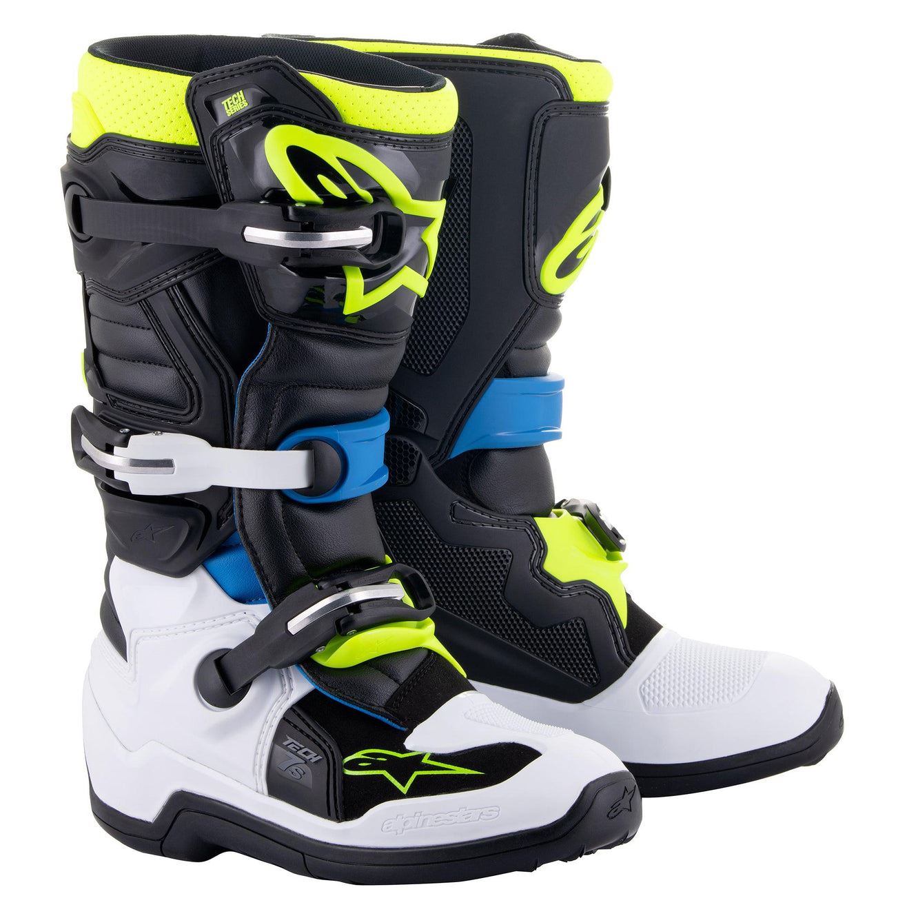 Alpinestars 2026 Tech 7S Youth Motocross Boots Black Enamel Blue Yellow Fluo
