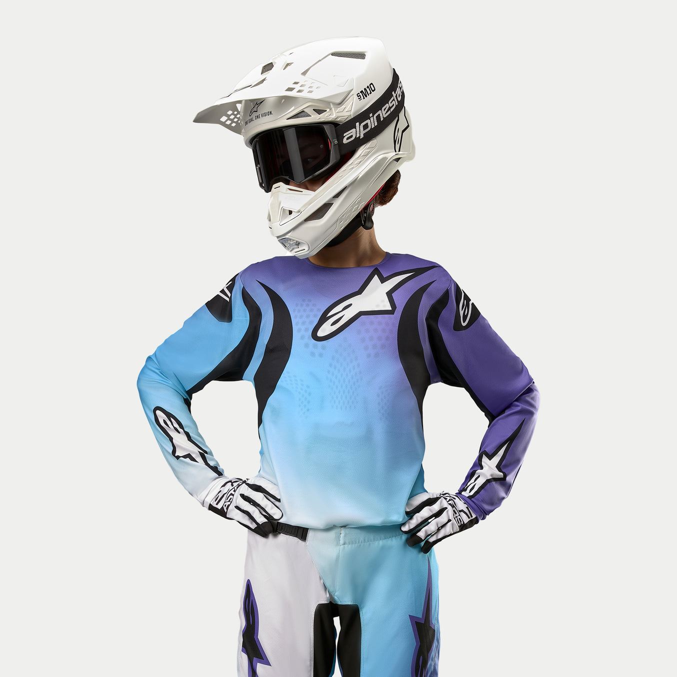 Alpinestars 2024 Stella Fluid Womens Motocross Combo Kit Pants & Jersey White Turquoise CLEARANCE