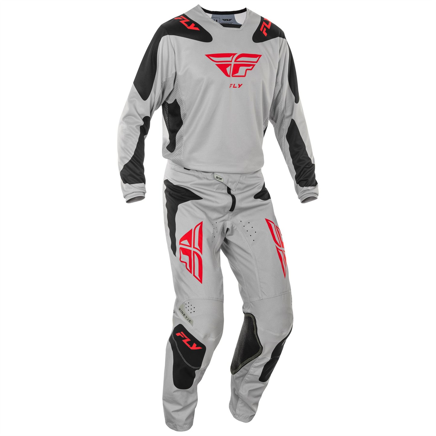 Fly Racing 2025 Kinetic Sym Motocross Pants Light Grey Red Black