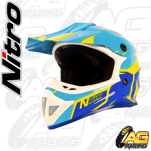 Nitro Youth Helmet MX 620 Podium Safety Yellow Dark Blue