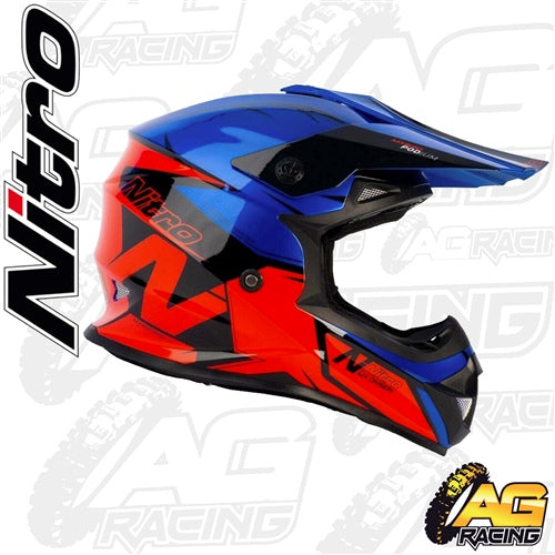 Nitro Adult Helmet MX 620 Podium Black Safety Red Dark Blue