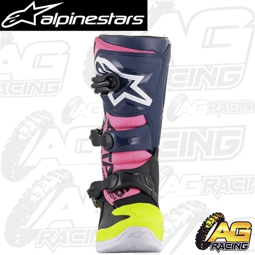 Alpinestars Tech 3S MX Boots Youth Black Dark Blue Pink Flo Motocross Quad