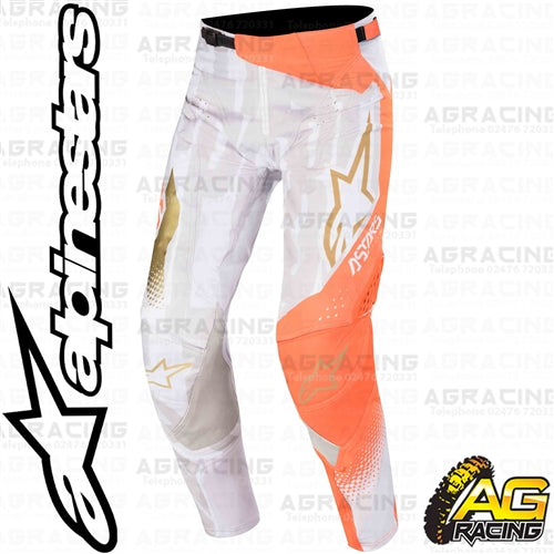 Alpinestars  Techstar Factory Metal White Orange Fluo Gold Pants Trousers