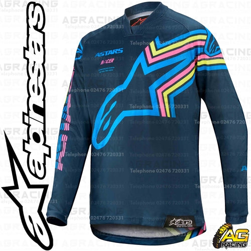 Alpinestars  Racer Braap Navy Aqua Pink Flo Blue Youth Children's Race Jersey