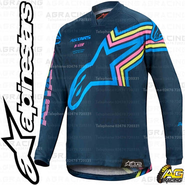 Alpinestars  Racer Braap Navy Aqua Pink Flo Blue Youth Children's Race Jersey