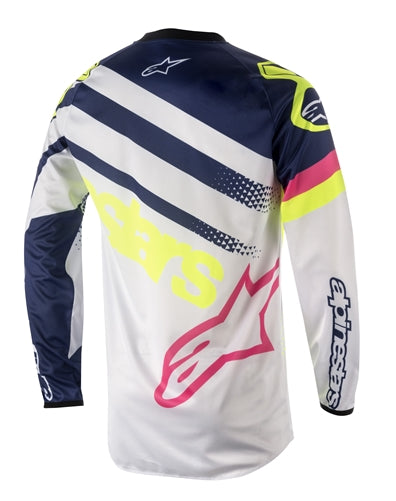 Alpinestars  Youth Racer Supermatic Race Jersey Shirt Top Dark Blue White Yellow Flo