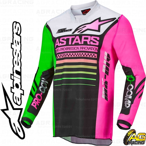 Alpinestars  Racer Compass Black Green Neon Pink Fluo Youth Children's Race Jersey