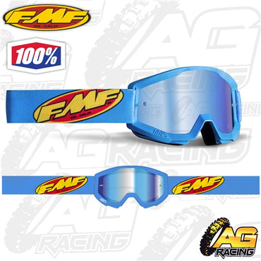 100% FMF Powercore Goggles - Core Cyan with Mirror Blue Lens