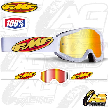 100% FMF Powercore Goggles - Core White with Mirror Red Lens