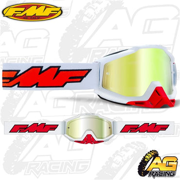 100% FMF Powerbomb Goggles - Rocket White with Mirror True Gold Lens