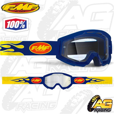 100% FMF Powercore Goggles - Flame Navy with Clear Lens