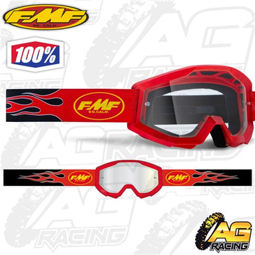 100% FMF Powercore Goggles - Flame Red with Clear Lens